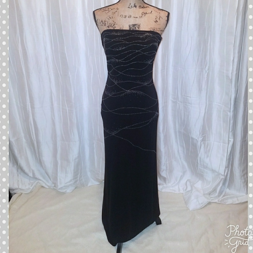 Cache Black Strapless Beaded Formal Evening Gown, Size 2